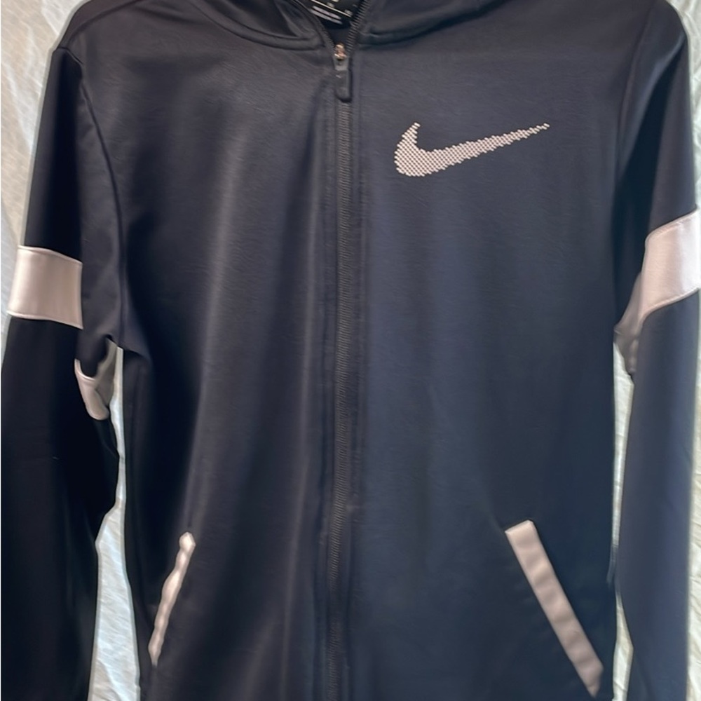 Nike Black Full-Zip Hoodie with White Swoosh youth X large